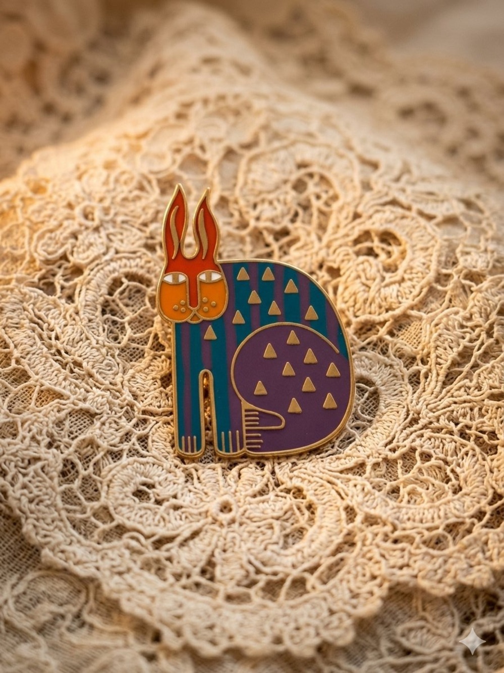 Vintage Laurel Burch Rabbit for Ross Enamel Brooch Gold Tone Cloisonné Bunny Pin